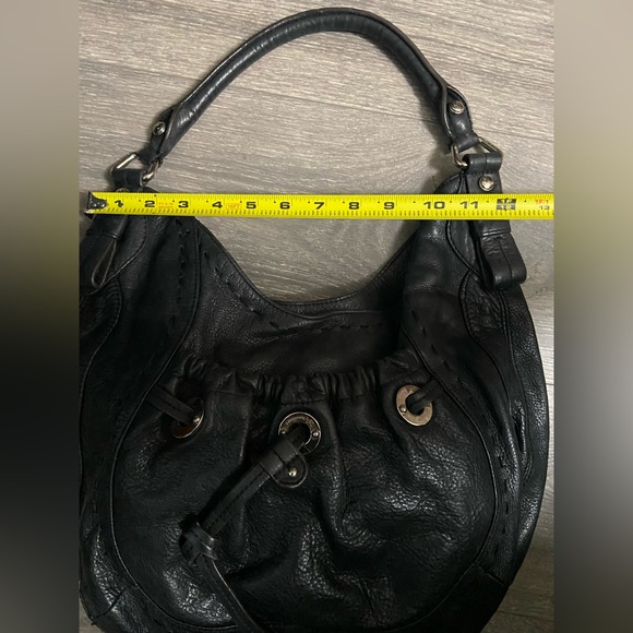 B.Makowski Black Pebble Leather Large Hobo Shoulder Purse Bag Silver Hardware - Picture 13 of 16